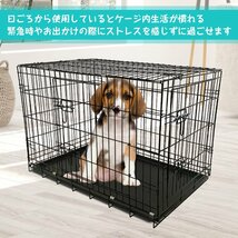 訳あり ペット ケージ 犬 折りたたみ 中型 引き出し トレー ダブル ドア ペットサークル 90cm×56cm×62cm 室内 取っ手付き 犬小屋 pt066-w_画像2