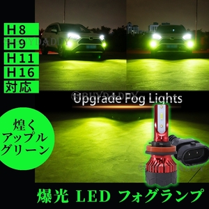 爆光 ライムグリーン アップルグリーン LEDフォグランプ H8 H9 H11 H16 ライム グリーン 12v～24v フォグライト 送料無料 大人気