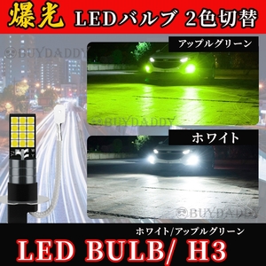 2色切替式 ライムグリーン ホワイト LED フォグランプ H3 12v 24v フォグライト 送料無料 新品未使