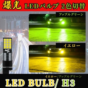 2色切替式 ライムグリーン イエロー LED フォグランプ H3 12v 24v フォグライト 送料無料 初期保証