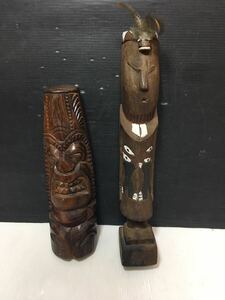 トーテムポール　木彫り 置物 インテリア 木彫 オブジェ 木製 2個