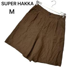 SUPER HAKKA スーパーハッカ　リネンワイドパンツ　茶　Ｍ　ガウチョ