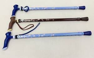 !CK@ unused cane . summarize 3ps.@ flower stick flexible light weight 10 -step length adjustment floral print blue beige 