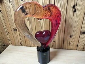 ★MURANO　ムラーノガラス　ベネチアンガラス　ダブルハート　ハート型　VETRO ARTISTICO　オブジェ　置物★