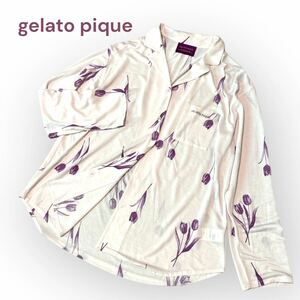 ジェラートピケ gelato pique チューリップ柄　シャツ　ルームウェア 長袖シャツ　未使用　極美品　レディース　