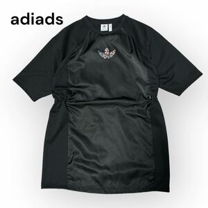 adidas アディダス　Tシャツワンピース　トレフォイル　ドローコード　黒　S ジャージー　スポーティー