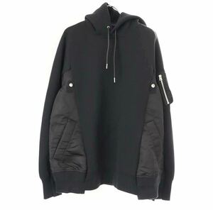 sacai サカイ 23AW Sponge Sweat x Nylon Twill Hoodie MA-1ドッキングパーカー SCM-057 ブラック 4 スポンジ