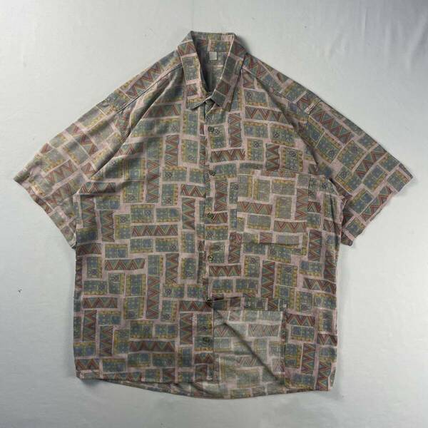 Vintage Unknown くすみカラー 幾何学模様 アート クレイジーパターン 総柄 デザインシャツ 