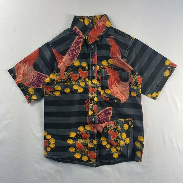 Vintage Unknown 奇抜 個性的 エスニック ニワトリ ヒヨコ アニマル柄 総柄 デザインシャツ バティック