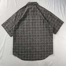  Vintage MURANO リネン55% コットン45% エスニック 民族 幾何学模様 ブロック 総柄 デザインシャツ _画像2