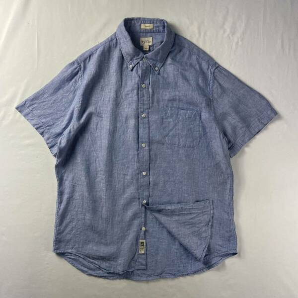 US Vintage 00s J.Crew IRISH LINEN リネン100% ボタンダウン ネップ 単色 プレーン デザインシャツ 