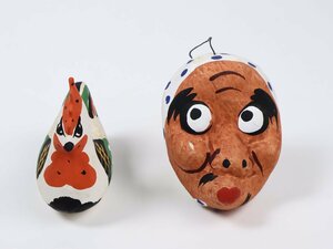 宮島張子 2点 にわとり ひょっとこ面 郷土玩具 広島県 民芸 伝統工芸 風俗人形 置物