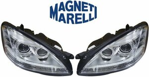 【M’s】 W221 ベンツ AMG Sクラス 前期用 (2005-2009) MARELLI 後期ルック バイキセノン ヘッドライト 左右 OEM 2218201159 2218201259