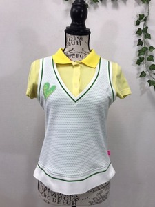 2557　【　VIVA HEART　ビバハート　】ゴルフウェア　重ね着風半袖ポロシャツ　　サイズ：40　色：イエロー
