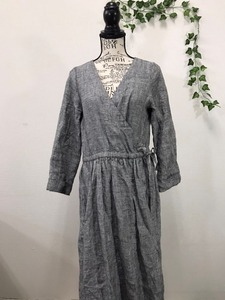 2567　【　Fog linen work　】リネン100% 巻きロングワンピース　　サイズ表記が無い為採寸ご覧下さい　色：白黒