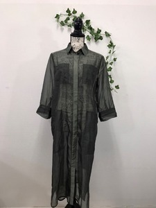 2667　【　MARCCAIN　】　シースルーロングシャツ　ベルト付き　　サイズ：4　色：グリーン