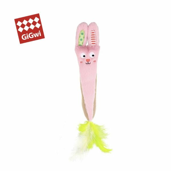 GiGwi 猫用おもちゃ ぬいぐるみ ピンク色うさぎ形状 羽付き