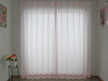 お買い得　外から見えにくい遮像レースカーテン　幅150㎝　丈176cm（2枚組）　soleiyu（ピンク）_画像1