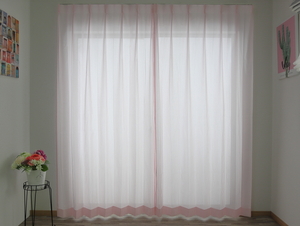 お買い得　外から見えにくい遮像レースカーテン　幅150㎝　丈176cm（2枚組）　soleiyu（ピンク）