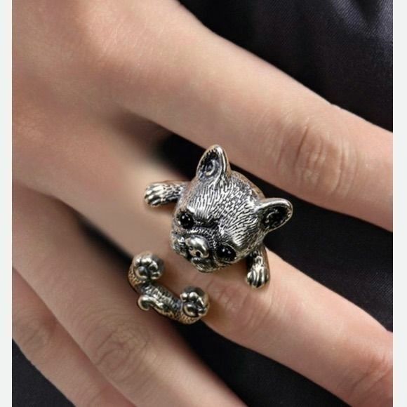 【在庫のみ】　パピー　メンズ　アクセサリー　個性的　フリーサイズ　銀　指輪　犬