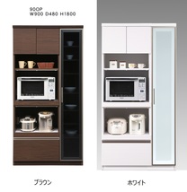 【送料無料】幅90㎝高さ180㎝　大容量コンパクト食器棚　レンジ台　木目ブラウン　鏡面ホワイト　_画像9