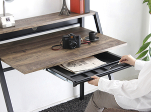 [ free shipping ] man front tere Work desk dark brown drawer attaching steel made legs staying home remote online 