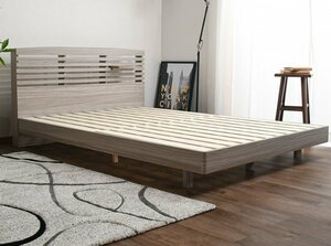ベッド ダブル ベッドフレーム すのこ ダブルベッド コンセント付 棚付 木製 ダークブラウン コンクリート調 木目調 グレー 3色対応