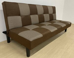 格子柄のおしゃれな北欧風 ソファーベット コンパクト モダンデザイン ファブリック ブラウン色 グレー色 2色対応　リクライニング　ベッド