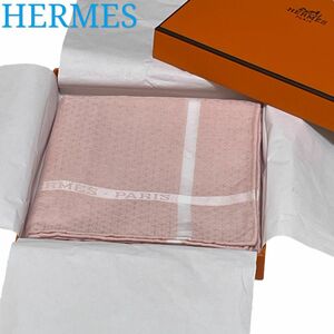 HERMES エルメス コットン ハンカチーフ 《ジャカードH》　ピンク 箱付 