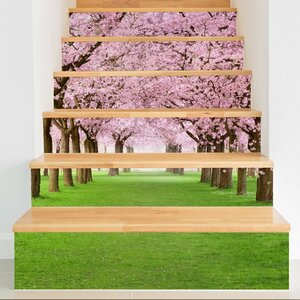 桜並木 階段用 ステッカー サイズ18X100cm 6枚セット ウォールステッカー 装飾 剥がせる 可愛い 和風 カンタン DIY 壁紙シール FS014