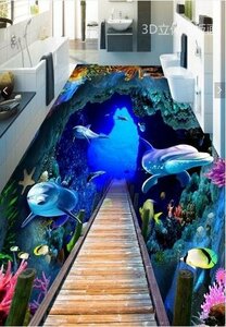 C442 巨大 3D フロアマット 2m*3m* 海 水族館 風景 景色 リフォーム リメイク 防音 断熱 滑り止めシート 床 壁 天井 はがせるシール