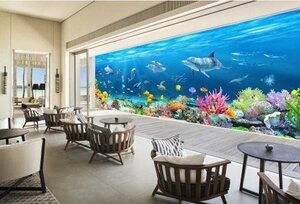 C407 巨大 3D フロアマット 3m*3m* 海 水族館 風景 景色 リフォーム リメイク 防音 断熱 滑り止めシート 床 壁 天井 はがせるシール