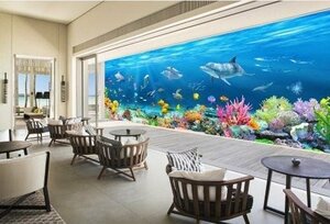 C407 巨大 3D フロアマット 1.3m*2.2m* 海 水族館 風景 景色 リフォーム リメイク 防音 断熱 滑り止めシート 床 壁 天井 はがせるシール