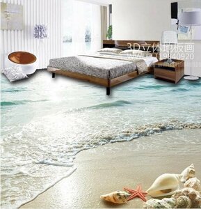 C444 巨大 3D フロアマット 2m*2m* ビーチ 砂浜 海 貝殻 風景 景色 リフォーム 防音 断熱 滑り止めシート 床 壁 天井 はがせるシール