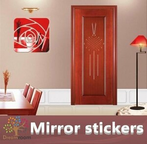  elegant rose mirror wall sticker 40×40cm [ red ] 1 sheets specular seal wall deco ornament crack not mirror interior 