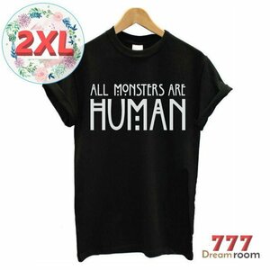 折り返し袖がおしゃれ！デザイン プリントTシャツ 02bk 【2XL】 Tシャツ 大きいサイズ