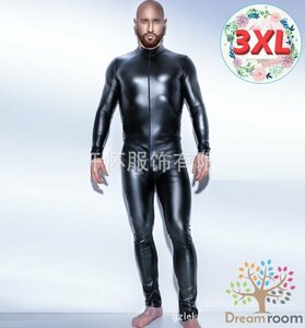 men's レザー 長袖 ボディースーツ 【3XL】 メンズ ハード ロック マッチョ セクシー 男性 コスプレ レオタード M-079