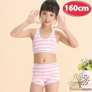 kids スポーツブラ 上下set 【160cm】 ブラトップ＋ショーツ スポーツブラ ファーストブラジャー 子供 女の子 下着 K-283-07