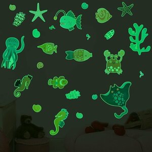 暗闇で光る☆蓄光 海の生き物 set 魚 海 ウォールステッカー 壁 天井 シール リメイク DIY