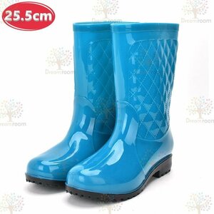  stylish quilting rain boots [ blue 25.5cm] boots lady's girl rainy season K-310