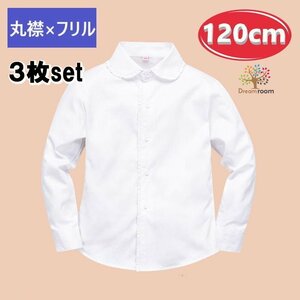  выгодный 3 листов set* хлопок 100% круг воротник × оборка блуза [120cm] рубашка белый рубашка школьная форма формальный праздничные обряды форма 