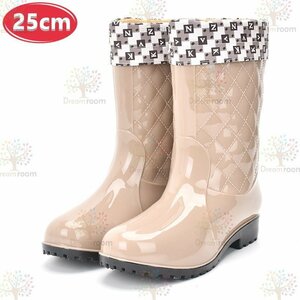  stylish quilting rain boots inner attaching [ green 25cm] boots lady's girl rainy season K-311