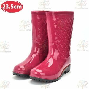  stylish quilting rain boots [ pink 23.5cm] boots lady's girl rainy season K-310