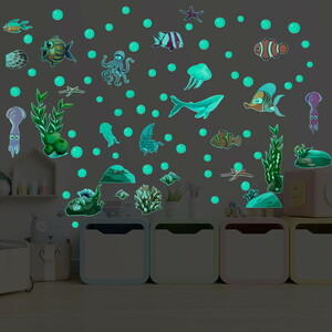暗闇で光る☆蓄光 03 海の生き物 set グリーン 魚 海 seaウォールステッカー 壁 天井 シール リメイク DIY