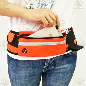  earphone hole attaching running pouch orange light weight waist bag reflection material nighttime reflection travel . pair cycling mountain climbing multifunction 