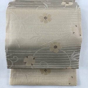 袋帯 名品 夏帯 笹蔓 縞 灰茶 六通 正絹 【中古】