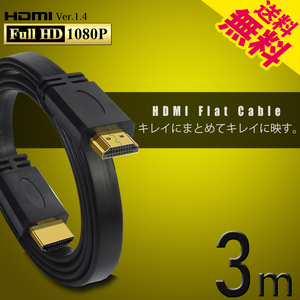 HDMI cable Flat 3m 300cm thin type flat type Ver1.4 FullHD 3D full hi-vision cat pohs free shipping 