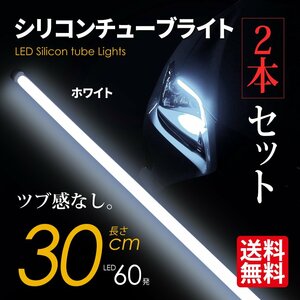 LED シリコンチューブライト テープライト SEEK 30cm LED60発 アイライン ツブ感なし ホワイト 超極細 2本セット ネコポス＊ 送料無料