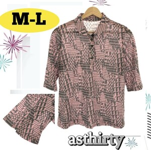 asthirty トップス ポロシャツ 半袖 スタンダード 総柄 M-L 日本製