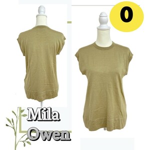 ★美品★ Mila Owen ミラオーウェン リブノースリーブ カーキ トップス シンプル 送料無料 古着 レディース サイズ０